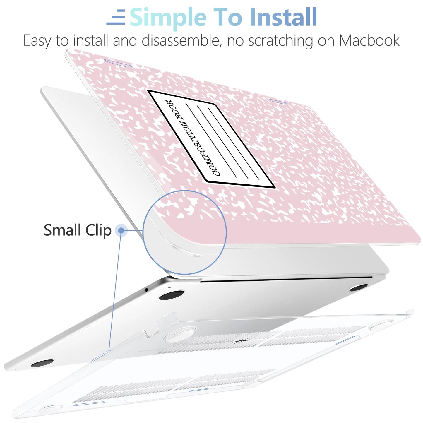 MEEgoodo Case for M5/M4/M3/M2 MacBook Air 13 inch Case 2026 2025 2024 2022, Fit Model A3449/A3240/A3113/A2681, Laptop Hard Shell Compatible with MacBook Air 13.6-inch, Pink Composition Book