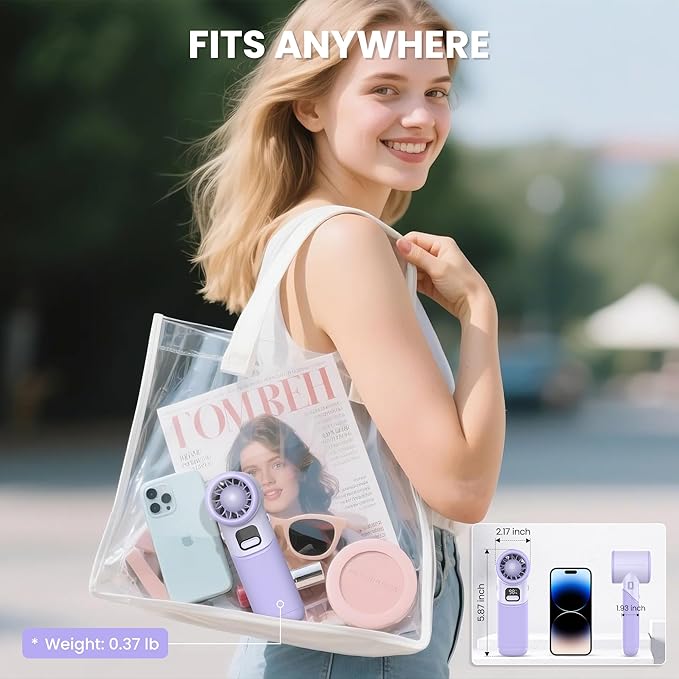 Portable Handheld Fan - 5000mAh Rechargeable Battery, 19Hrs Cooling Max, 5 Speed, 11000RPM High Power Motor, 3-IN-1 Personal Mini Fan with Neck Strap for Women Men Travel/Camping/Outdoor - Purple