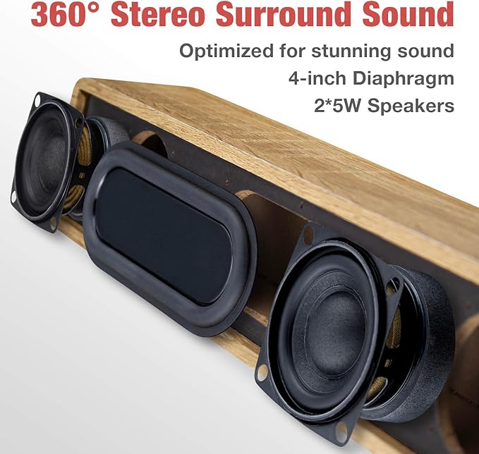 MICA Computer Speakers, Wired Computer Sound Bar, Wooden Mini Soundbar, USB Powered PC Speakers 3.5mm AUX & PC Input (Yellow)