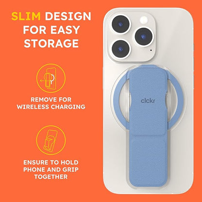 CLCKR for MagSafe Phone Grip for MagSafe Kickstand Compatible with Mag Safe Finger Loop, 3-in1 Phone Ring Holder Strap for Mag Safe iPhone 16/15/14/13/12 Series, Galaxy S25/S24/S23/S22, Pixel - Blue