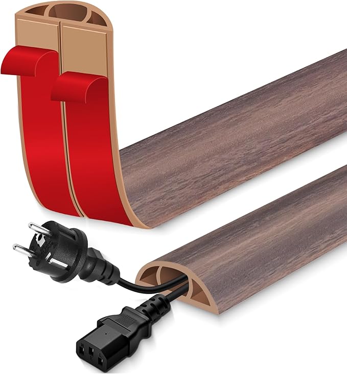 Floor Cord Cover for Wires on Floor Self Adhesive Cord Hider Floor Cable Management Wire Covers for Cords Protector Prevent Cable Trips Cord Cavity W 0.51" x H 0.31", Grayish Brown Wood, 3.3Ft