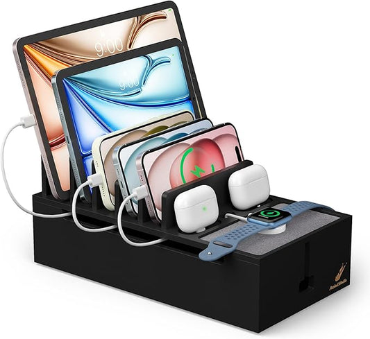 Pezin & Hulin Bamboo Cable Management Box, No Power Adapter -Black