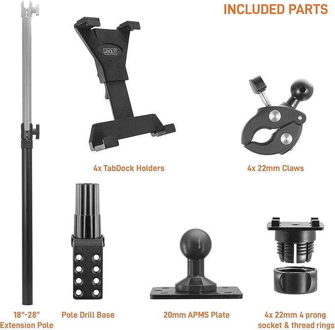 iBOLT TabDock Point of Purchase Wall Mount - with 4 Tablet Holders Perfect for Multiple delivery Applications (DoorDash, Uber eats, Postmates, etc.) Fits 7 to 10 inch Tablets
