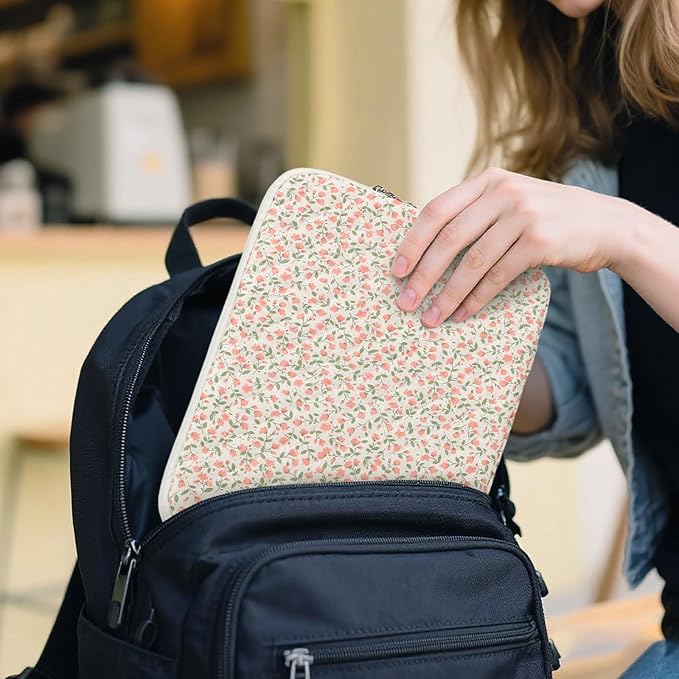 Puffy Laptop Sleeve 13-15.6 Inch Cute Quilted Laptop Protective Case Padded Floral Computer Sleeve for MacBook (B-Pink, 15 Inch)