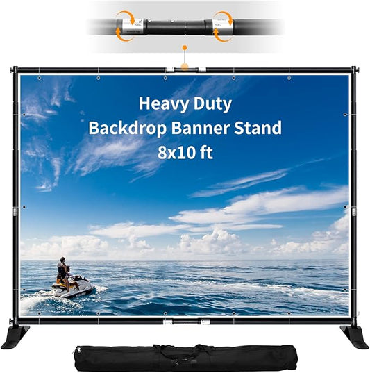 FUDESY 10 x 8ft Backdrop Banner Stand, Heavy Duty Adjustable Photo Background Stand Kit with Carrying Bag, Step and Repeat Frame Stand for Parties Wedding Trade Show Photo Booth Display