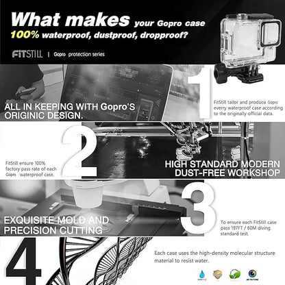 FitStill 45M/148FT Underwater Waterproof Case with Dive Filters Compatible for Go Pro Hero 4K,Monopod Floating Hand Grip Dive for Hero4K 2024 Action Camera Accessory Kit