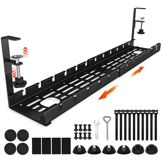 Shikha 2 Pack Cable Management Under Desk, 15.7"-31" Retractable Cable Management Tray, No Drilling Cord Organizer with Clamp for Desk, Under Table Wire Management Tray for Home Office