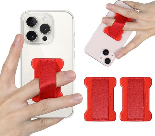 WUOJI Universal Phone Grip for Smartphones - Phone Holder for Hand - Wireless Charging Compatible (Red) - 2Pack