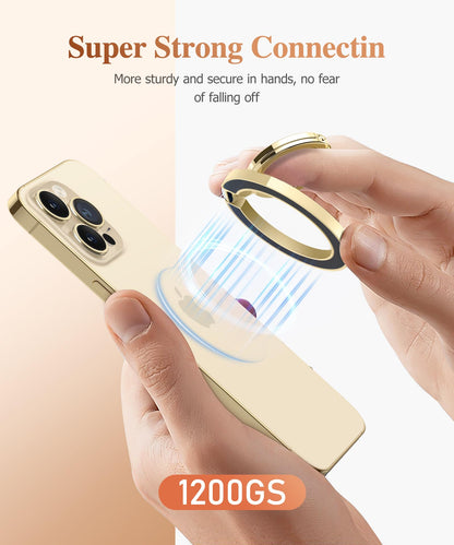 GVIEWIN Magnetic Phone Ring Holder, Compatible with MagSafe Phone Grip with Adjustable Stand, Magnet Phone Ring Kickstand for iPhone 17/16/15/14/13/12 Pro Max Plus Air/Other Phones (Glitter/Gold)