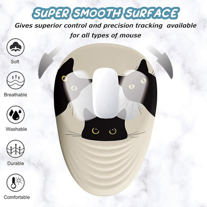 Mouse Pad, Ergonomic Mouse Pad with Wrist Rest Support and Non-Slip PU Base, Cute Computer Mousepad for Pain Relief, Office & Home, Beige Three Cats