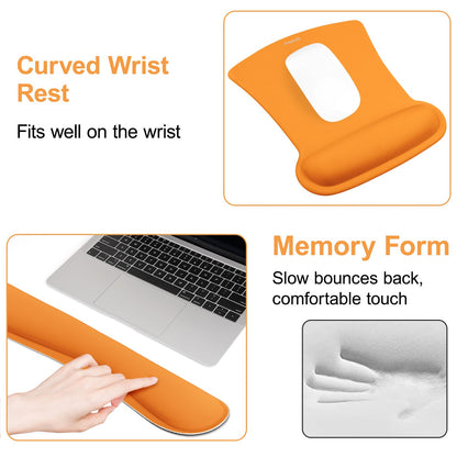 MOSISO Wrist Rest Support for Mouse Pad & Keyboard Set, Ergonomic Mousepad Non-Slip Base Home/Office Pain Relief & Easy Typing Cushion with Neoprene Cloth & Raised Memory Foam, Orange