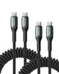 USB A to USB C Cable 3FT/6FT, Coiled USB C Cable for Car, 66W USBC Cable