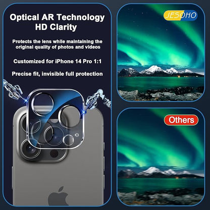 Blue Light Screen Protector for iPhone 14 Pro (6.1")*2 Pack + 2 Pack Camera Lens Protector,Eye Protection,HD Blue Light Blocking Tempered Glass Film, No Bubble, with Easy Installation Kit