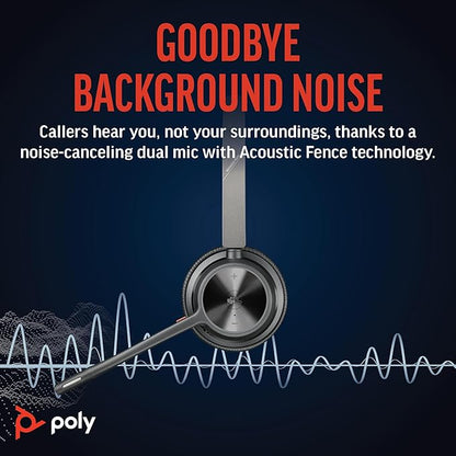 Poly Voyager 4320 UC Wireless Headset & Charge Stand (Plantronics) - Stereo Headphones w/Noise-Canceling Boom Mic - Connect PC/Mac/Mobile via Bluetooth-Works w/Teams (Certified), Zoom-Amazon Exclusive