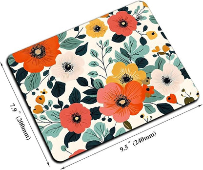 Mouse Pad, Cute Floral Pattern Flower Mouse Pads for Desk, 9.5" x 7.9" Non-Slip Rubber Base Computer Mousepad with Women, Portable Square Design for Wireless Mouse and Pad Laptop Office & Travel