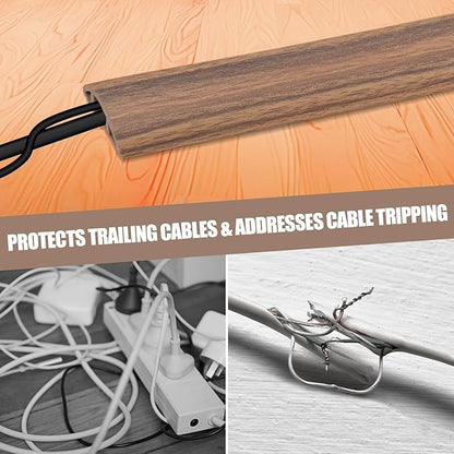 Floor Cord Cover Cavity 0.8"x0.37" Self Adhesive Cord Hider, 3.3FT Low Profile Cable Management, Extension Strip Protector for Wires, Prevent Cable Trips for Offices, Gyms,(Wood Smoked Brown)