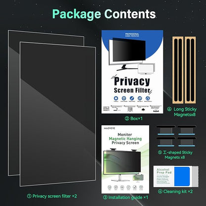 [2 Pack] Magnetic 24 Inch Computer Privacy Screen for 16:9 Aspect Ratio Widescreen Monitor, Hanging Eye Protection Anti Glare Blue Light Computer Monitor Privacy Filter, Removable 24 in Protector Film