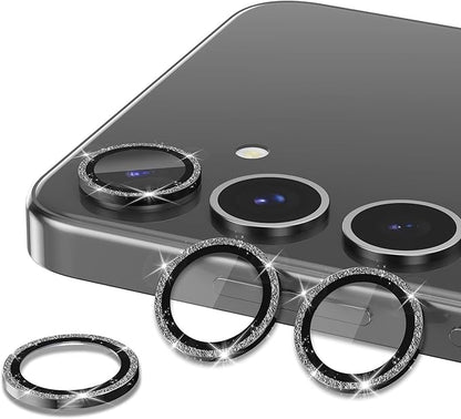 for Samsung Galaxy S25 Camera Lens Protector, Individual Metal Ring Tempered Glass Lens Cover, [Strong Adsorption] Scratch Resistant Ultra-Thin HD Clear Lens Cover, 1 Set-Black Sparkly