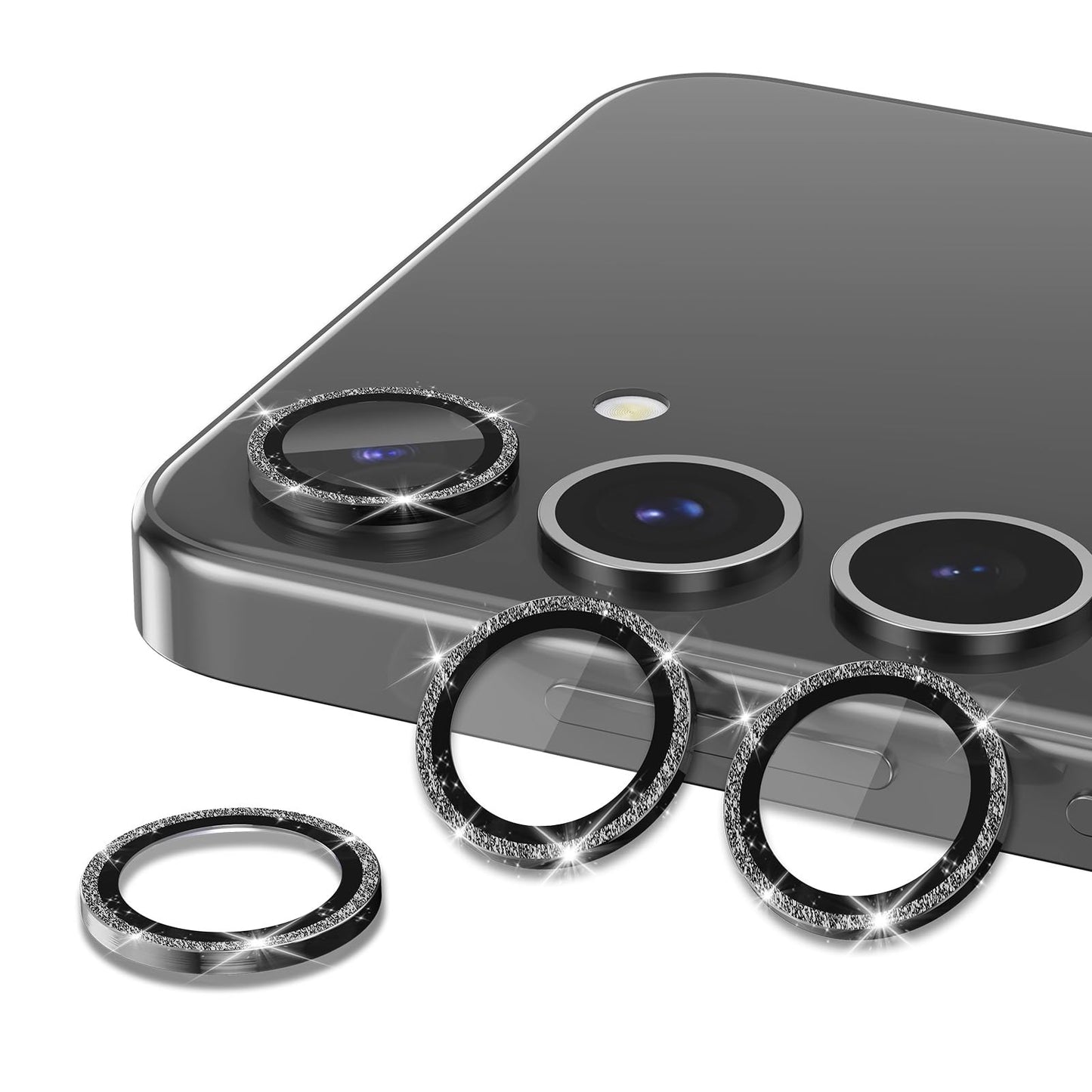 Avocase for Samsung Galaxy S25 Plus Camera Lens Protector, Electroplated Matte Back with 9H Tempered Glass Lens Protector, [Strong Adsorption] [Case-Friendly] Metal Ring HD Clear Lens Cover,BlackShiny