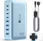 8-Port Multi Charging Stations 200W with Flat Plug, Braided Power Cord, and On/Off Switch- USB Charging Hub for iPhone, iPad, MacBook and More- 65W C Port Power Adapter for Laptops
