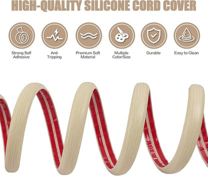 Floor Cord Cover Self Adhesive Cord Hider,10FT Cable Management, Extension Strip Protector for Wires, Prevent Cable Trips for Offices, Gyms, Exhibitions Cavity:0.39"(W) x 0.27"(H) Yellow Wood