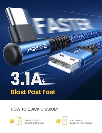 AINOPE [2 Pack 10FT] USB C Cable 3.1A C Charger Cable Fast Charging Right Angle Nylon Braided USB to USB C Compatible with Galaxy S22 S21 S10, Note 10 9 A51 LG G8 G7 Charging Cord