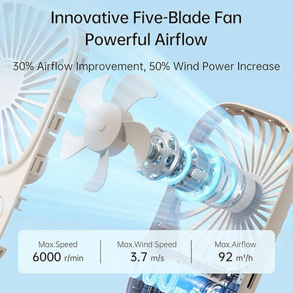 JISULIFE Handheld Mini Lash Fan with Bracket, Small Portable USB Rechargeable Personal Makeup Stylish Fan with 3 Speeds for Women Mom Girls Office Outdoor Travel Beige