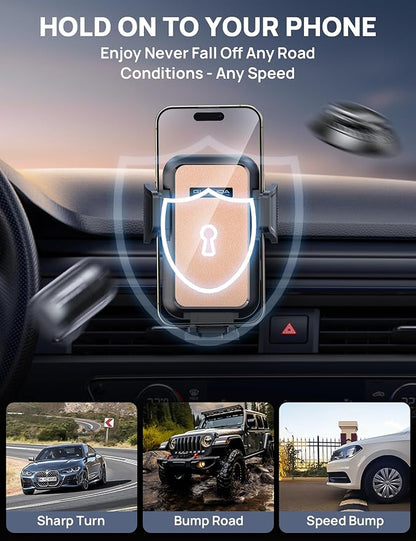 [2025 New] Dashboard Phone Holders for Your Car (+Air Vent Clip) [Military Grade Stable] , Car Cell Phone Holder, Rotatable Suction Cup Car Phone Mount for All Phone (Champagne)