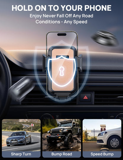 2026 Ultimate Car Phone Holder Mount (+Air Vent Clip) [Military Grade Stable], 360° Rotatable Suction Cup Car Phone Mount for Dashboard Windshield,Truck Cradle Stand for iPhone 17 16 Pro Max Samsung