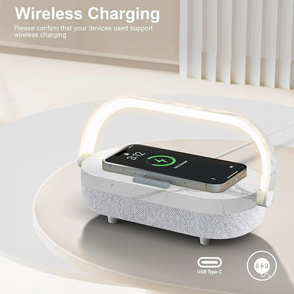 LED Bedside Lamp, Touch Lamps for Bedroom Nightstand, 4 in 1 Bedside Table Lamp with Wireless Charger, Portable Bluetooth Speaker, Phone Holder, Dimmable Charging Birthday Gifts for Women