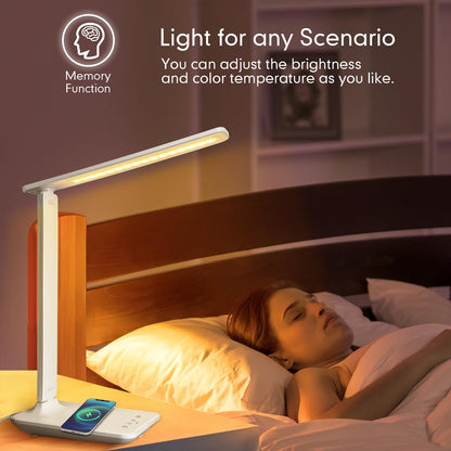 LED Desk Lamp Dimmable Table Lamp with USB Charging Port, 5 Lighting Modes, Sensitive Control, Foldable Portable Desk Light for Home Office Bedroom Reading (White-Pro, Standard Size - 13.3 inch)