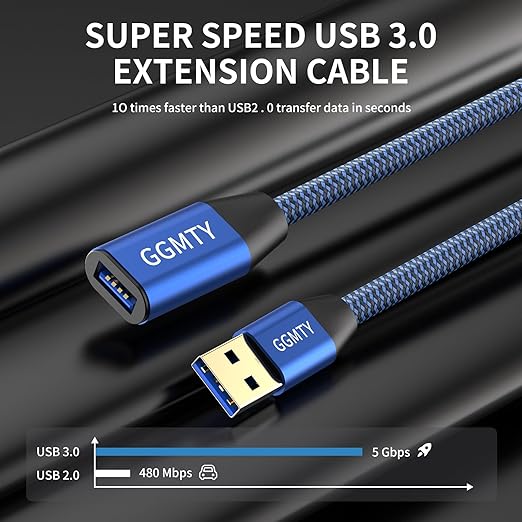 USB 3.0 Extension Cable 6ft, Type A Male to Female Extension Cord Durable Braided Material High Data Transfer Compatible with USB Keyboard,Mouse,Flash Drive, Hard Drive,Printer