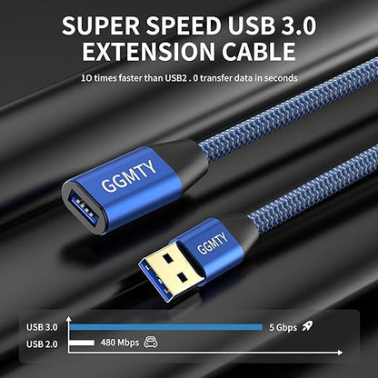 USB 3.0 Extension Cable 6ft, Type A Male to Female Extension Cord Durable Braided Material High Data Transfer Compatible with USB Keyboard,Mouse,Flash Drive, Hard Drive,Printer
