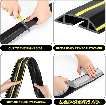Pangda 30 FT Floor Cable Cover Heavy Duty Cord Cover Protector Power Cable Protector Soft Extension, Organize and Protect Wire on Floor for Home Office or Outdoor Settings (Black, Yellow)