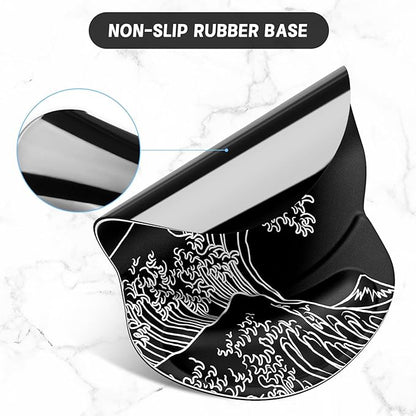 ITNRSIIET Ergonomic Mouse Pad with Gel Wrist Support Small Wrist Rest Smooth Surface Non-Slip PU Base Comfortable Office Supplies Pain Relief, 8.7 x 7.2 inches, Rolling Wave