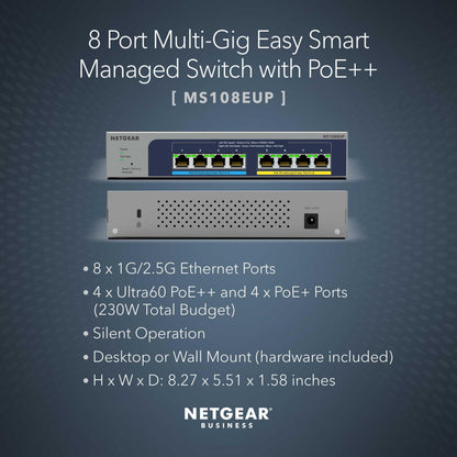 NETGEAR 8-Port PoE 2.5G Ethernet Easy Smart Managed Switch (MS108EUP)