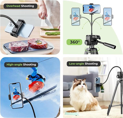 Aureday Phone Tripod, 82" Tripod for iPhone with Flexible Gooseneck, Wireless Remote and Phone Holder, Extendable Cell Phone&Camera Tripod Stand for Selfies/Video Recording/Live Streaming/Vlogging