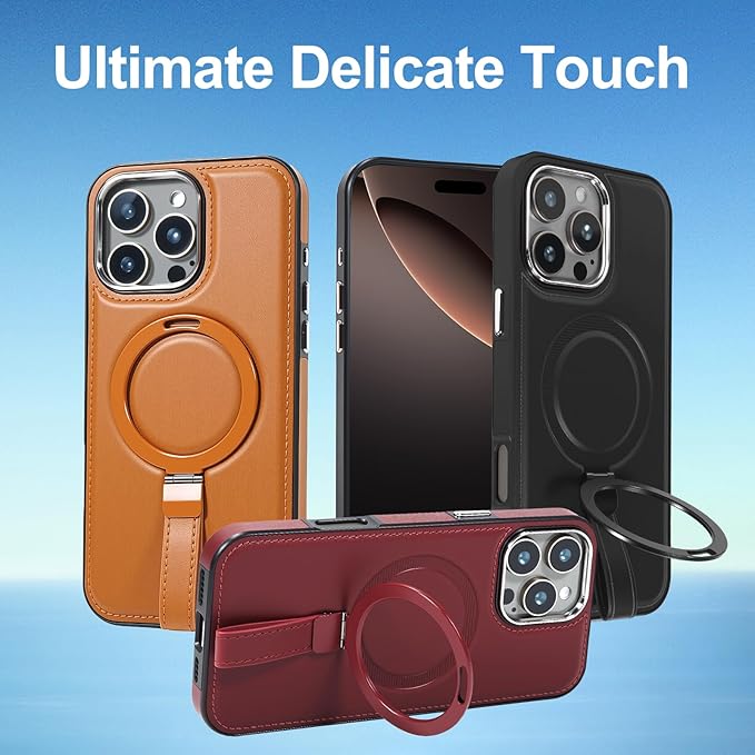 Leather Case, Suitable for iPhone 15 Pro Max Case, Invisible Magnetic Design, Equipped with a Lanyard and Foldable Stand, Black, Yellow and red (Black, iPhone 15 Pro Max)