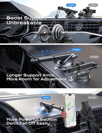 CHGeek Wireless Car Charger, 15W Fast Charging Auto Clamping Car Charger Phone Mount Phone Holder fit for iPhone 15 14 13 12 11 Pro Max Xs, Samsung Galaxy S25 Ultra S24 S23 S22, S21, S20, Red
