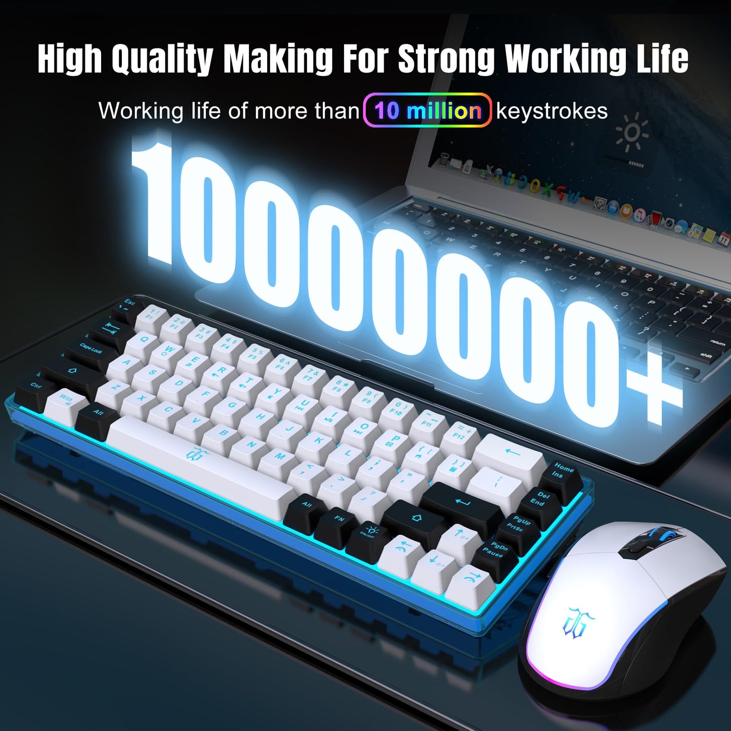 Snpurdiri 60% Wireless Gaming Keyboard and Mouse Combo (White-Black)