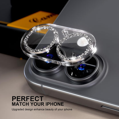 beuxece for 6 Pack iPhone 17 / iPhone 16 / iPhone 16 Plus Camera Lens Protector [Drop Protection] [Easy Installation] 9H Tempered Glass Camera Screen Protector Cover Accessories, Glitter Black