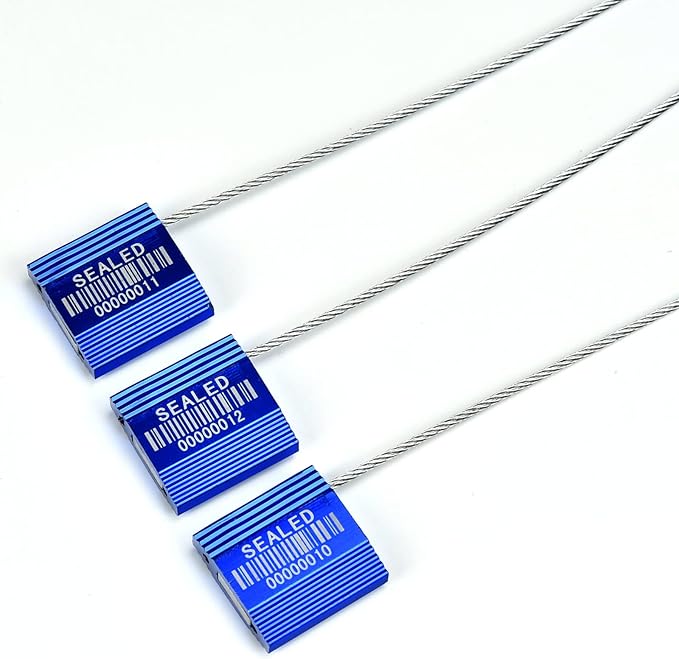 50 Blue High Security Cable Seals With Barcode - Pull Tight Numbered Steel Anti-Tamper Shipping Self-Locking Tags for Logistics - ISO 17712 Certificated