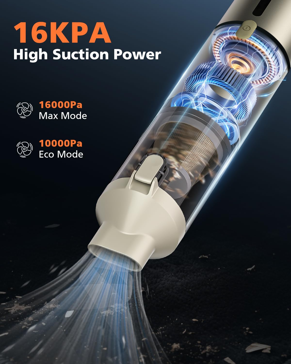 NOVARHOME Car Vacuum Portable with 16000Pa Powerful Suction, Handheld Vacuum Cordless Rechargeable Blow & Suction 4 in 1, Small Vacuum Cleaner for Car, Outdoor, Home, Office (Gold Renew)