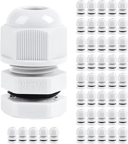 XHF 45 Pcs 1/4 Inch IP68 Strain Relief Nylon Cord Grip NPT Cable Glands Adjustable UL Listed and RoHS Compliant (Grey)