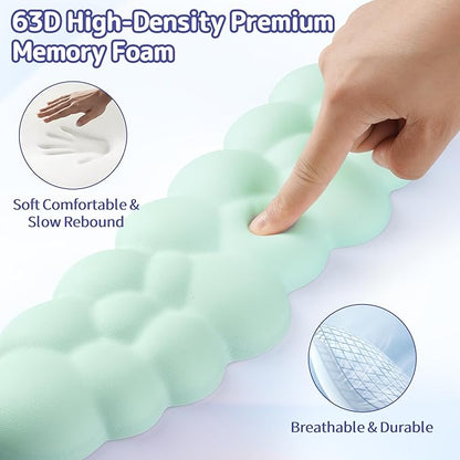 Cloud Wrist Rest Keyboard, Cloud Keyboard Wrist Pad Set with PU Leather Memory Foam, Cute Arm Rest for Palm Support, PC/Gaming Desk Accessories/Office Setup/Computer Hand Cushion - Light Green