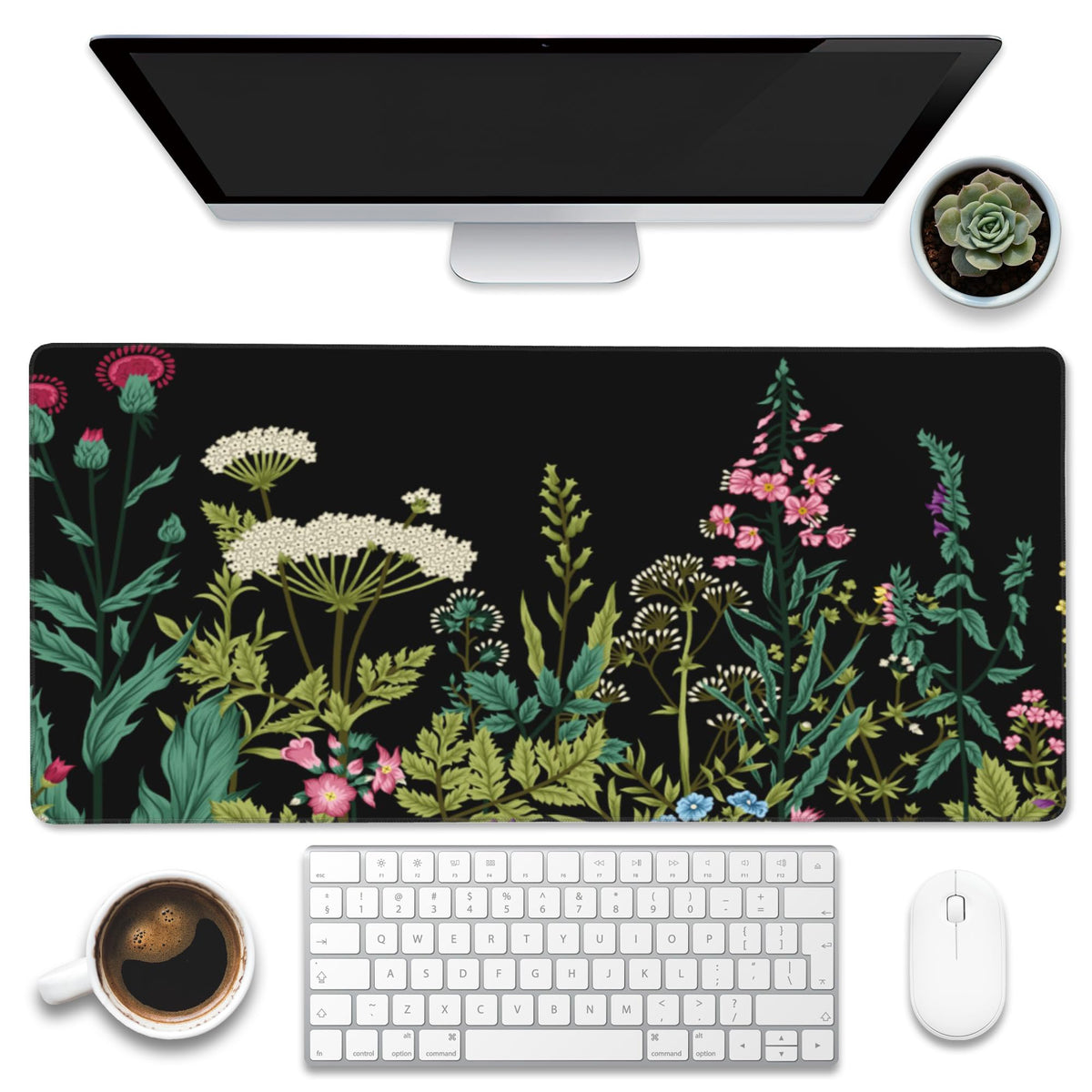 Eflxamz Large Gaming Mouse Pad for Desk,Cute Forest Mushroom Desk Mat,Starry Night Mushroom Desk Pad,Extended Big Computer Keyboard Mouse Pad with Non-Slip Base and Stitched Edge,35.4"x15.7"