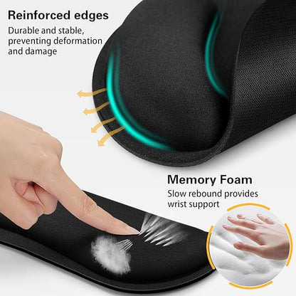 Ergonomic Keyboard Wrist Rest, Mouse Pad with Wrist Rest Black, Funny Gaming Mousepad with Wrist Support, Memory Foam Wrist Rest Set for Computer Keyboard, Office Desk Accessories