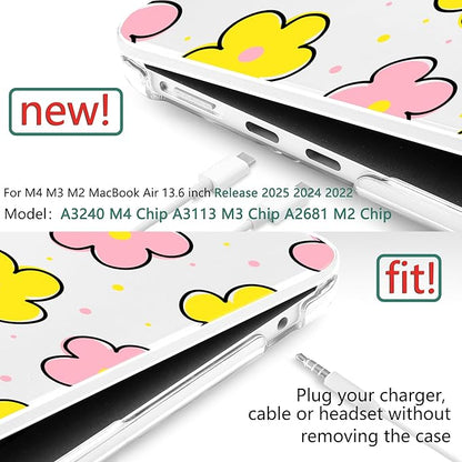 TWOLSKOO Compatible with M4 MacBook Air 13.6 inch Case 2025-2022 Release M4 A3240 M3 A3113 M2 A2681, Plastic Hard Shell & Keyboard Cover & Type C Adapter & Screen Protector, Cute Flowers