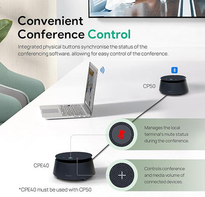 Yealink CPE40 Conference Speaker, Expansion Microphone for CP50, Ai Noise Cancellation, 8 360° Omni Mics Array, 19.6ft Pickup, Daisy Chain up to 7 Speakerphones for Zoom, Teams, Large Meeting Room