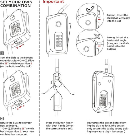 6ft Python Cable Lock for Bike, Bicycle, Electric Scooter, Trail Camera, 4 Digit Combination Lock Outdoor Use, Heavy Duty Anti Theft, Retractable Locking Cable for Trail Cam, eBike, Kayak